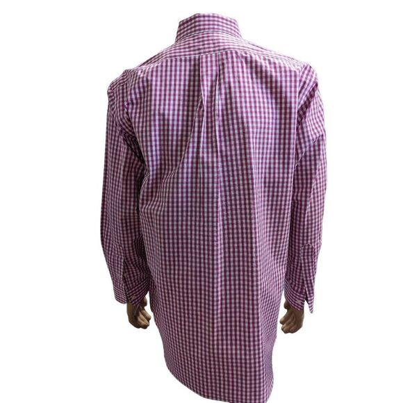 Paul Fredrick Men's Hot Pink and White Plaid Non-Iron Button-Down Shirt Size 16 - Picture 3 of 5